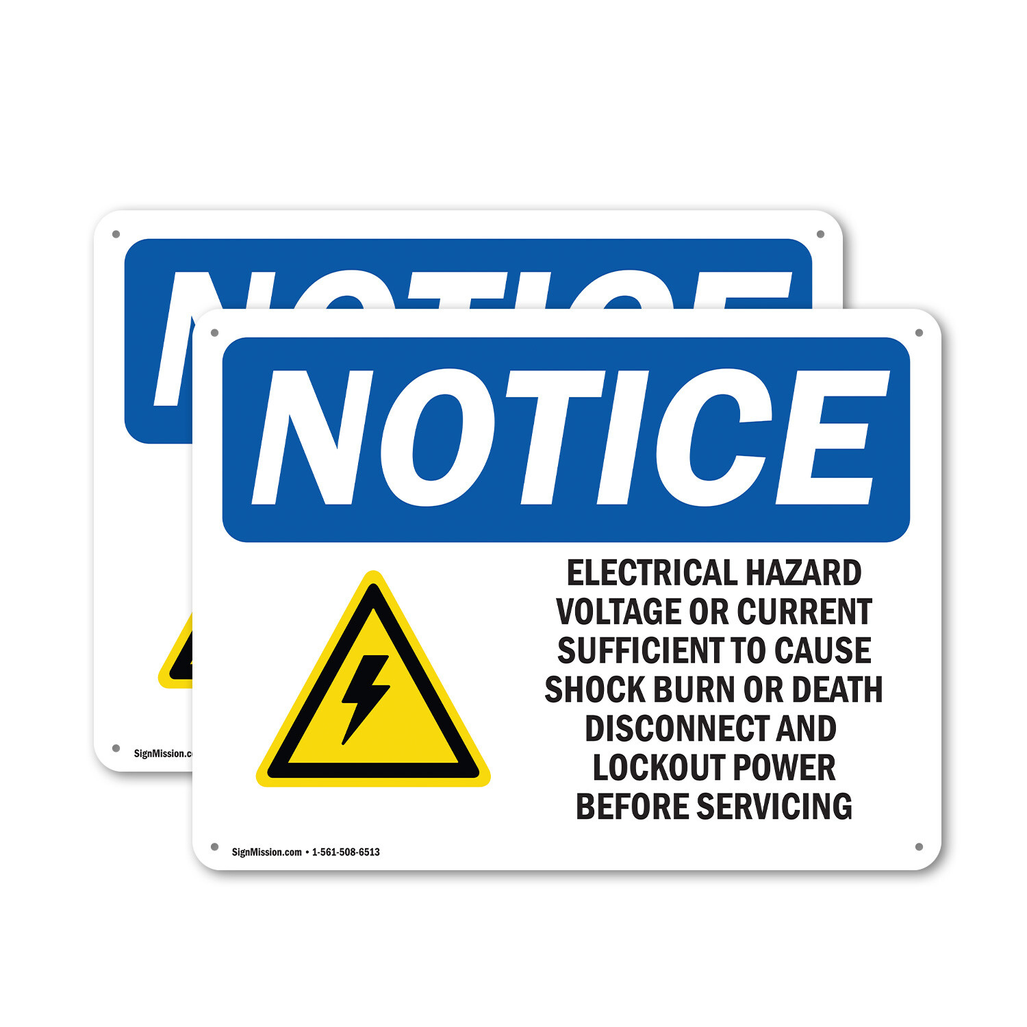 (2 Pack) Electrical Hazard Voltage Or OSHA Notice Sign Decal Metal Plastic