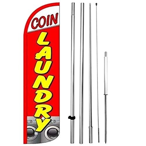 Coin Laundry Windless Swooper Feather Flag 15′ Tall Pole Kit Banner Sign rq-h