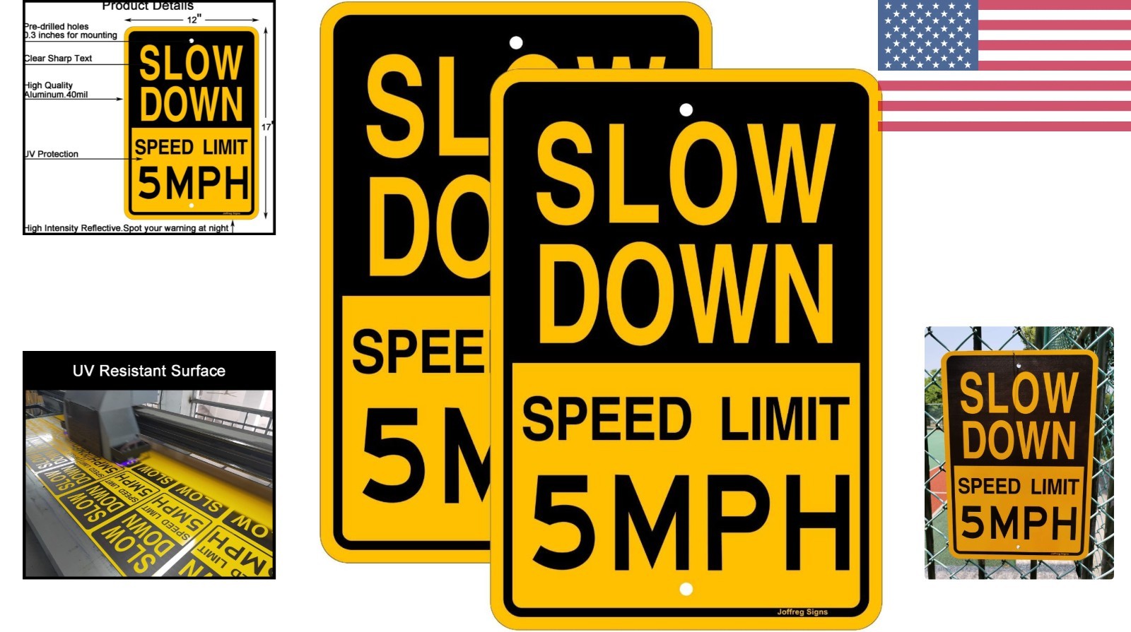 Easy-Install 5 MPH Speed Limit Sign, Reflective Aluminum, 2-Pack, 17 x 12 Inches