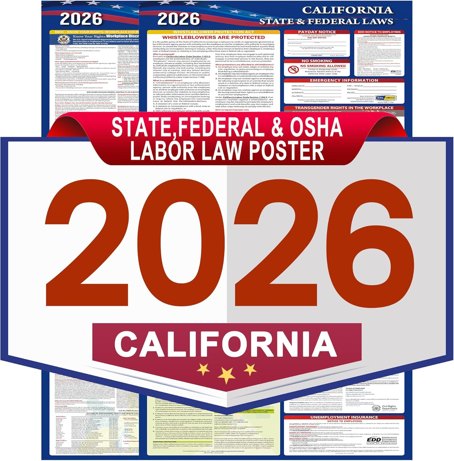 2026 California State and Federal Labor Laws Poster-English Version,Osha Workpla