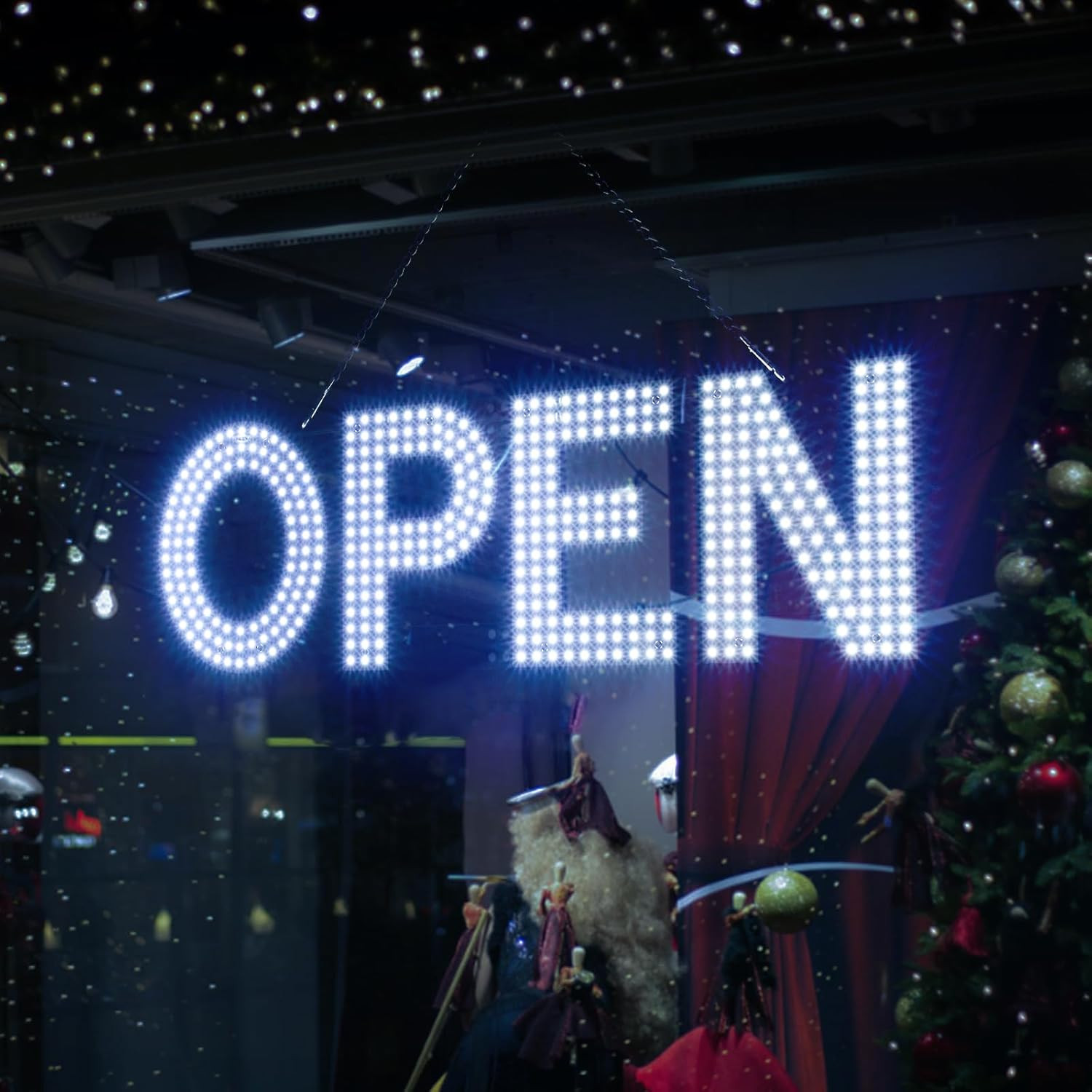 Bright LED Open Sign for Business – 22″x7″, Dimmable, 3 Modes, Adjustable Chain