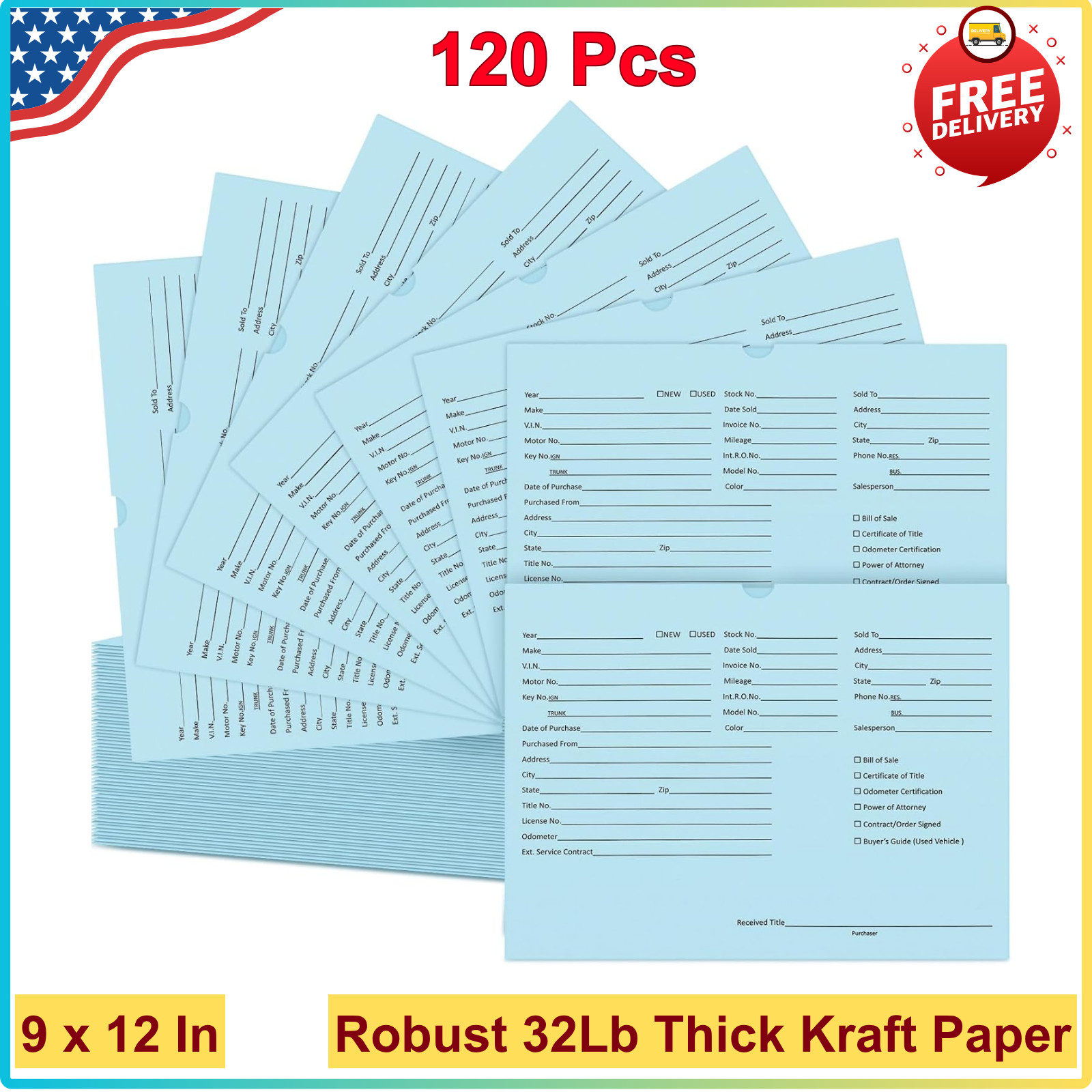 120 Pcs 9 x 12 In Vehicle Dealer Jackets for Car Sales 32lb Colored Printed Deal