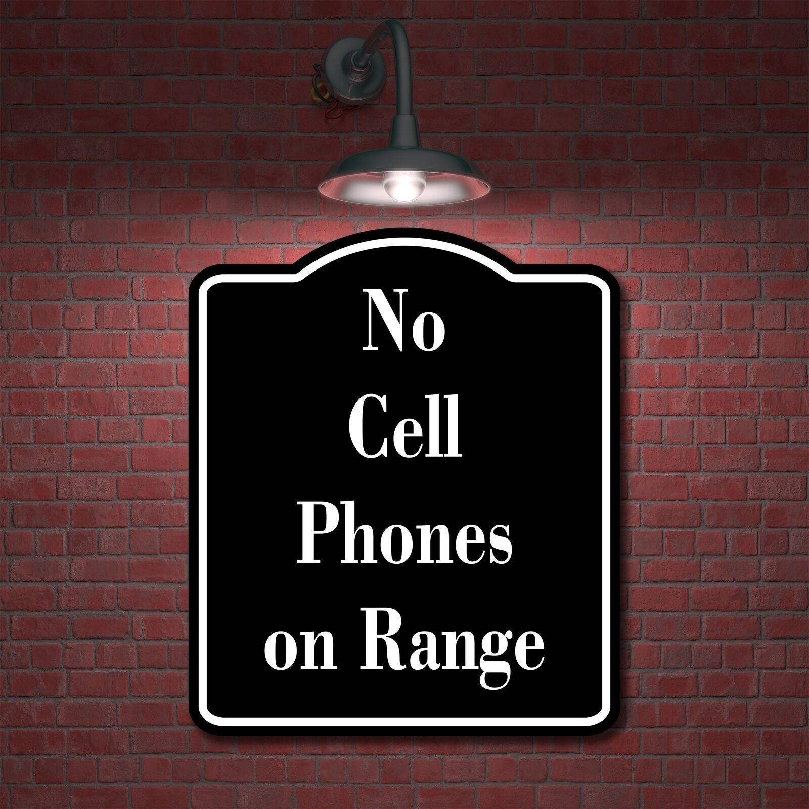 No Cell Phones on Range Gun Archery BLACK Aluminum Composite Sign
