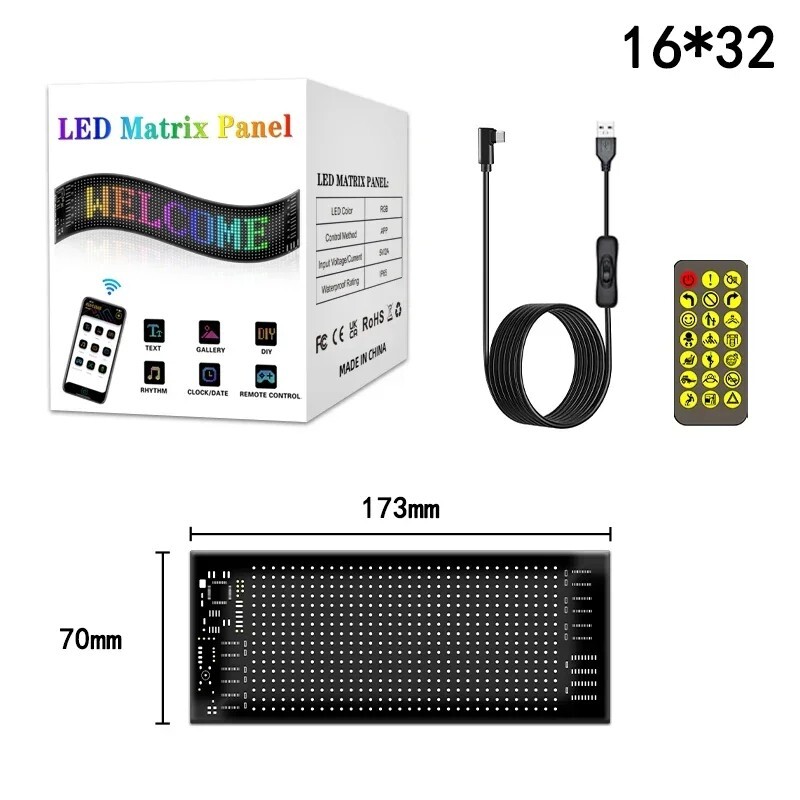 LED RGB Car Eye Sign Animation Matrix USB Panel DIY Programmable Bluetooth Pixel