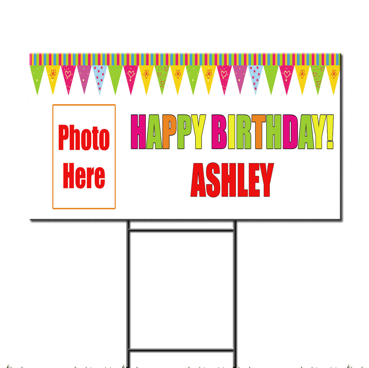 Happy Birthday Custom Name Photo Corrugated Plastic Yard Sign /FREE Stakes