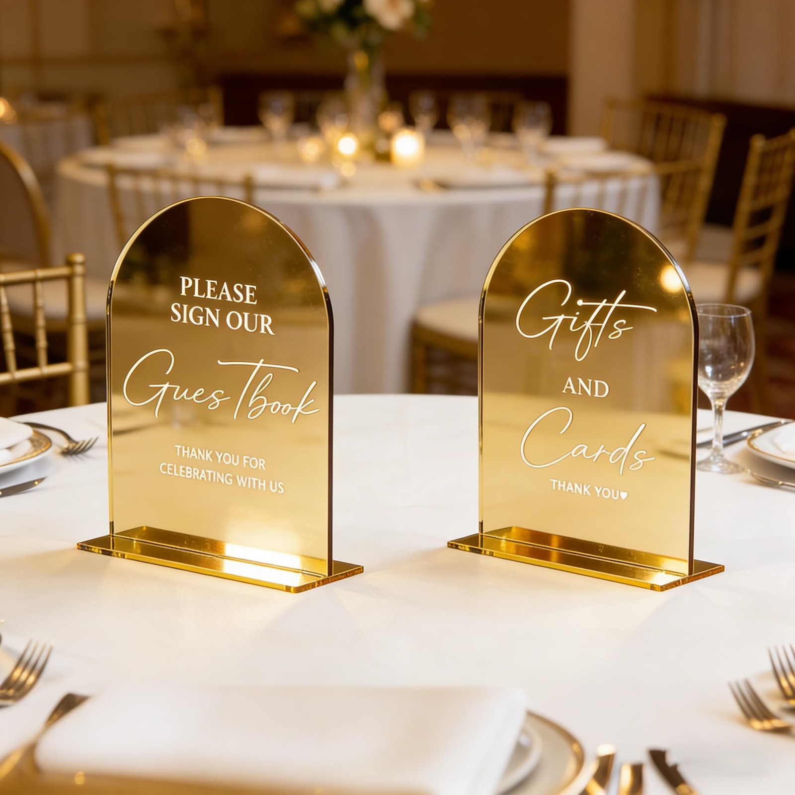 Gold Mirror 5×7 Inch Acrylic Wedding Table Signs Stand Base Reception Decor