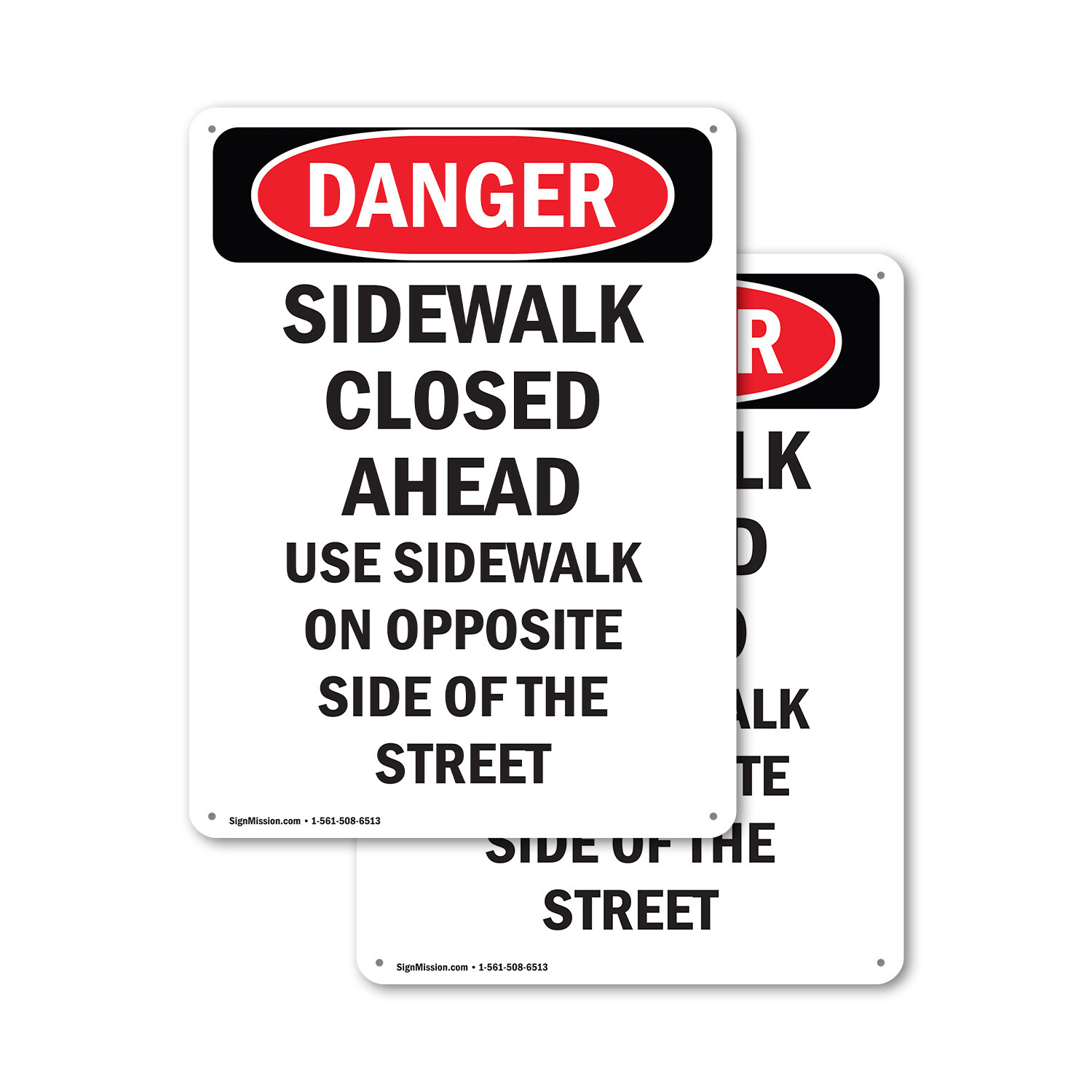 (2 Pack) Sidewalk Closed Ahead Use Sidewalk OSHA Danger Sign Decal Metal Plastic