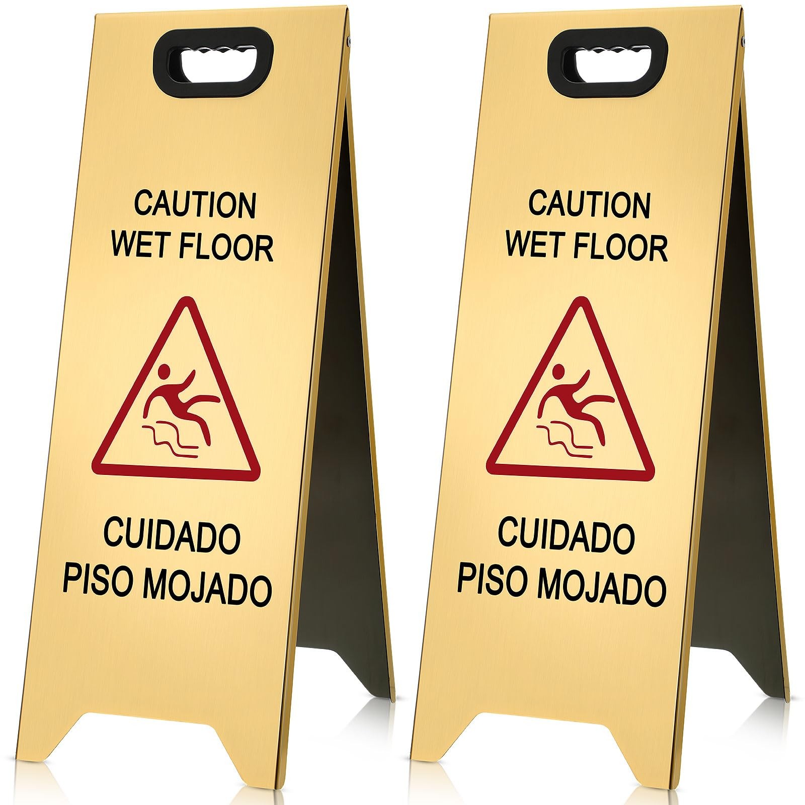 2 Pcs 24 Inch Stainless Steel Wet Floor Sign, Gold Heavy Duty Caution Wet Floor