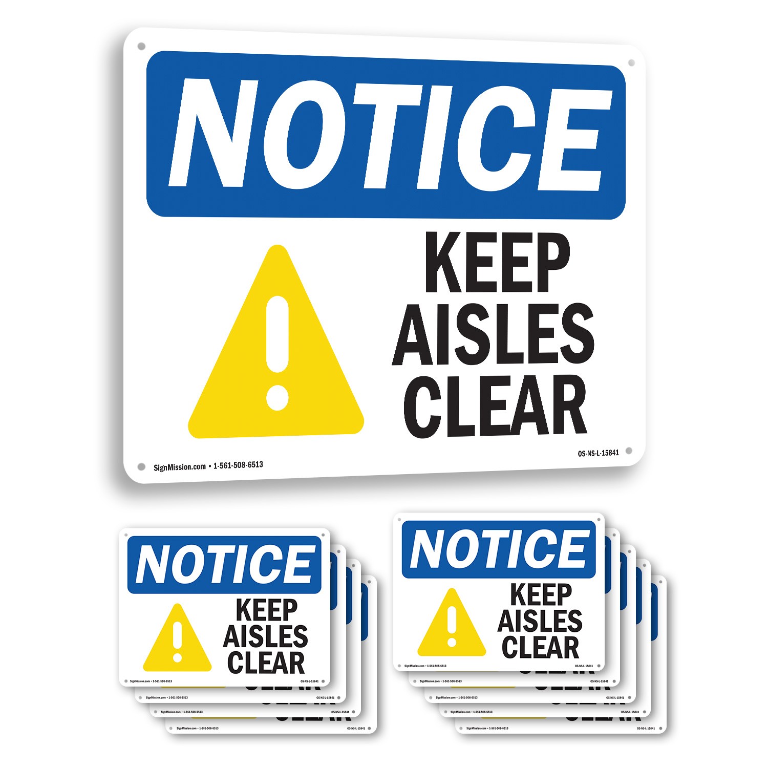 Keep Aisles Clear OSHA Notice Sign Metal, Plastic, Or Decal – 5 or 10 Pack