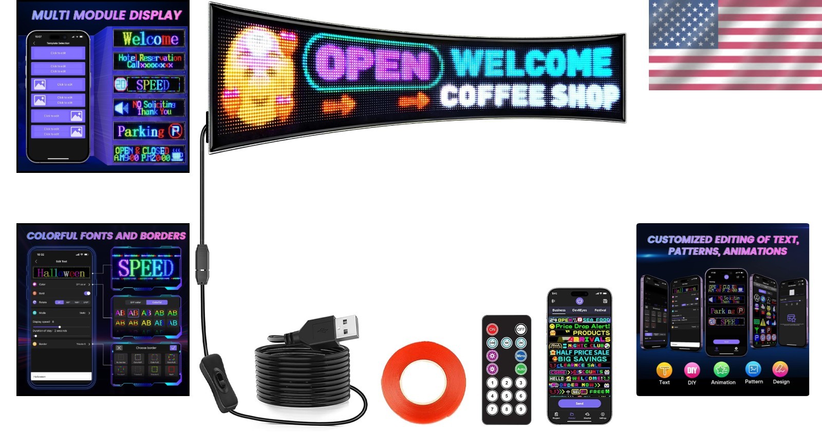 Programmable Scrolling LED Sign 31”x8” Custom Text Display