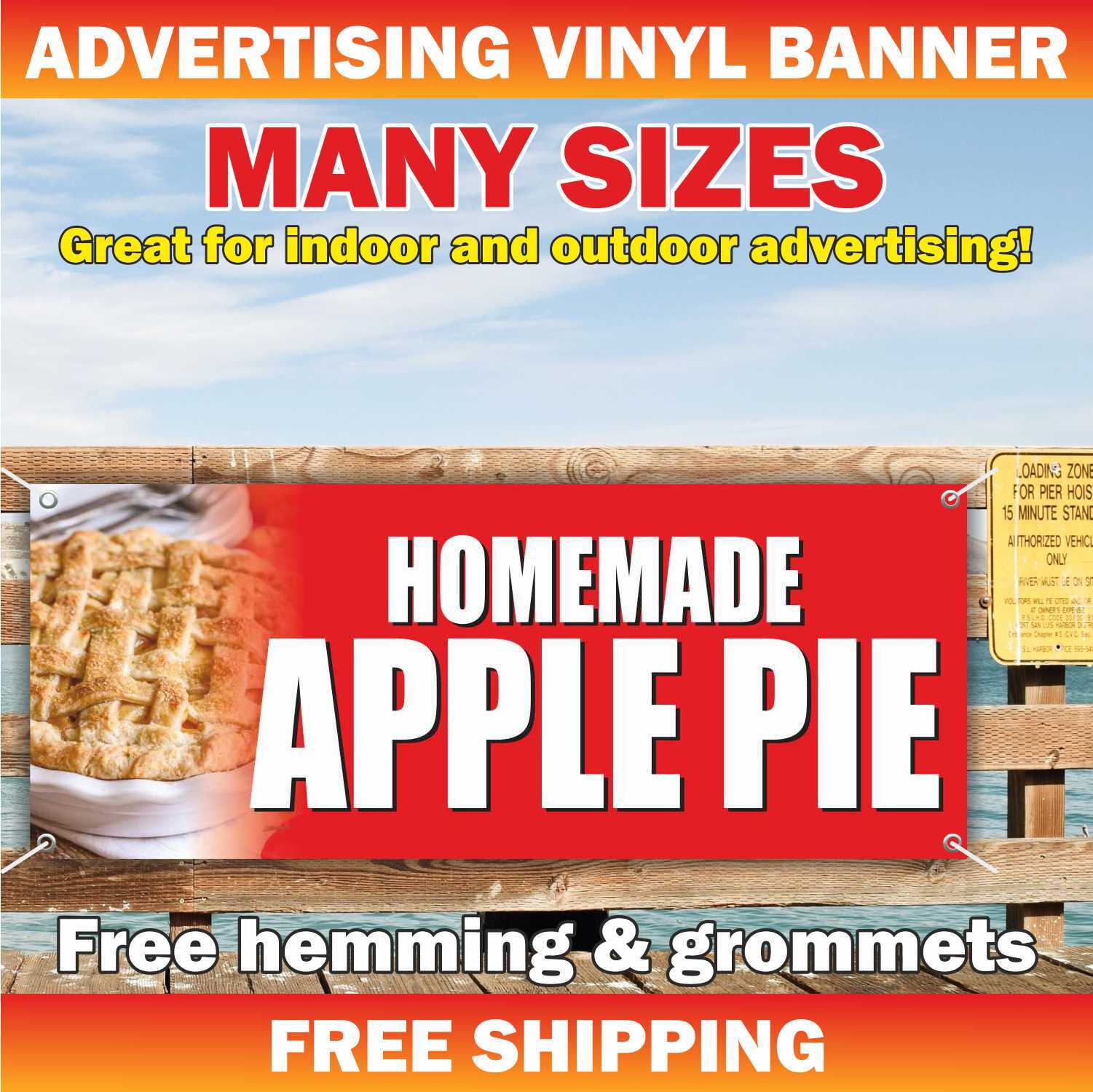 HOMEMADE APPLE PIE Advertising Banner Vinyl Mesh Sign warm fresh fried delicious