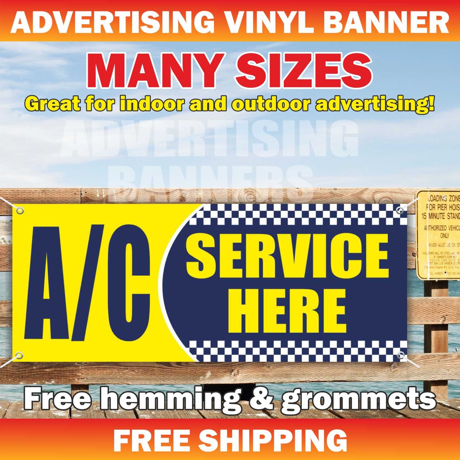 AC SERVICE HERE Advertising Banner Vinyl Sign Oil Change Auto Repair Shop Garage