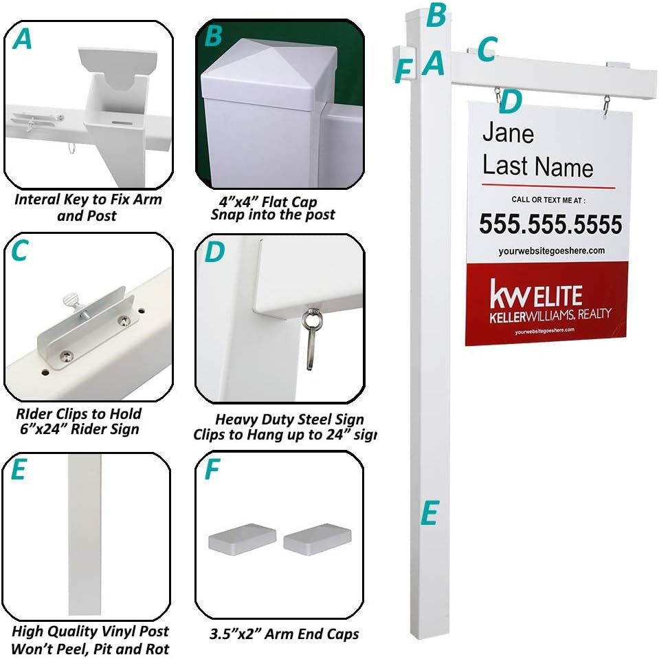 Vinyl PVC Real Estate Sign Post 6Ft. Tall (4″X 4″X 72″) Realtor Yard Sign Post f