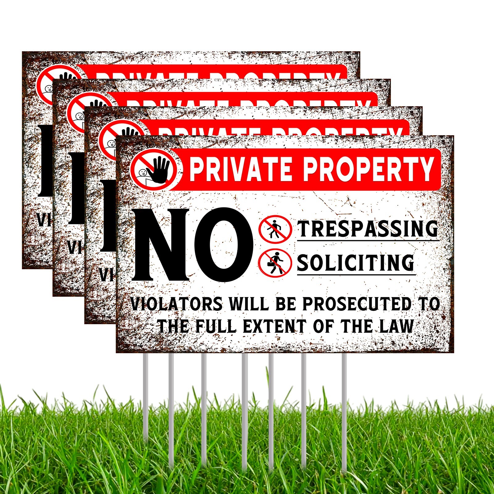 Private Property Sign for Yard, No Soliciting No Loitering No Trespassing Signs
