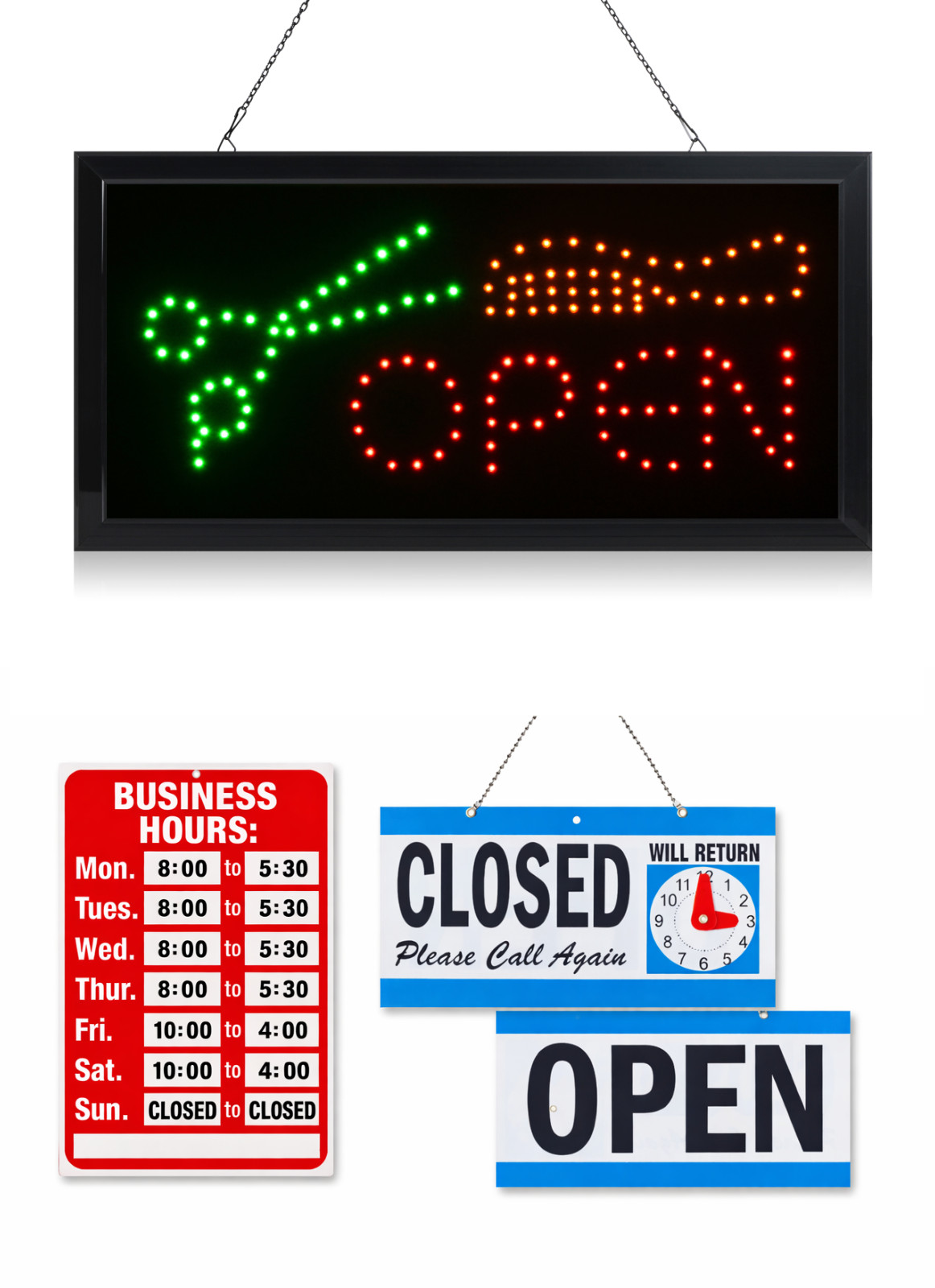 LED Neon Open Sign and Business Hour Sign Bundle for Business – Includes 3 Signs