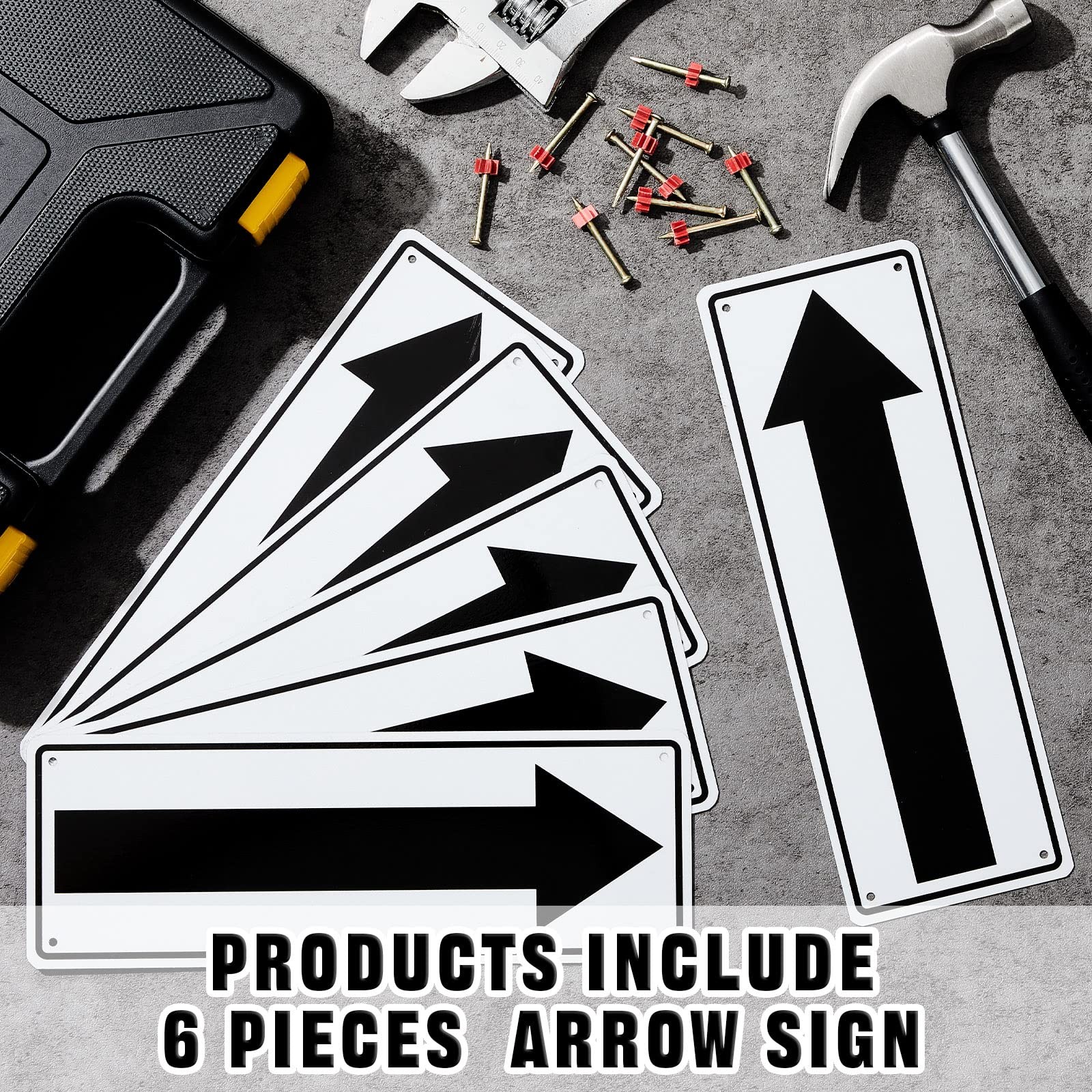 Moxweyeni 6 Pack Arrow Sign 10 x 3.5 Inch Black and White Metal Aluminum Refl…