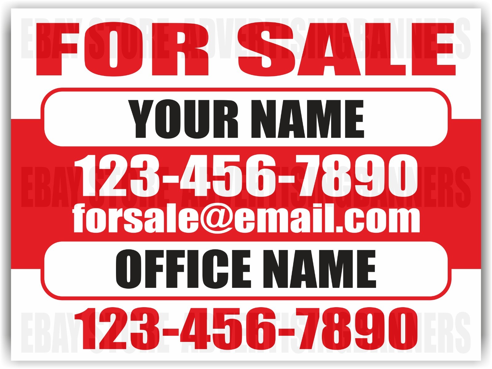 FOR SALE Yard Sign with H-Stakes Rental Custom Number email Address Office Name