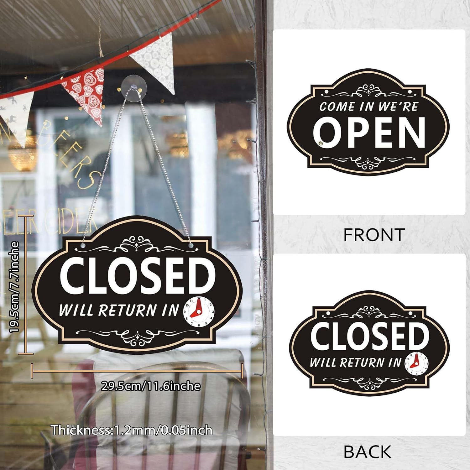 Open Sign, 11.6″ X 7.7″ Open Signs for Business, Double Sides with “Will Return”