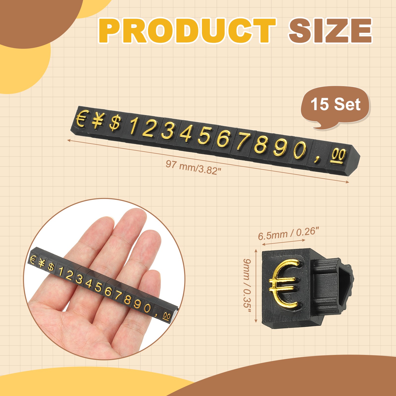 15 Set Price Display Cube, Adjustable Price Tag Stand,(Black/Gold, L)