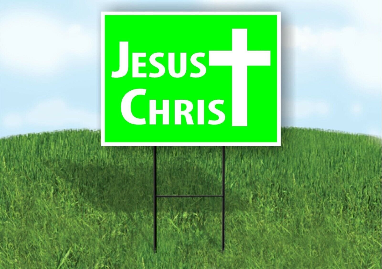 JESUS CHRIST CROSS GREEN WHITE Yard Sign road sign with Stand LAWN