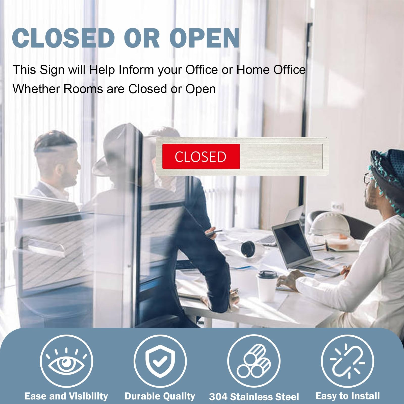 Open Closed Sign, Signs Privacy Slide Door Sign 7 x 1.5 inches, Silver