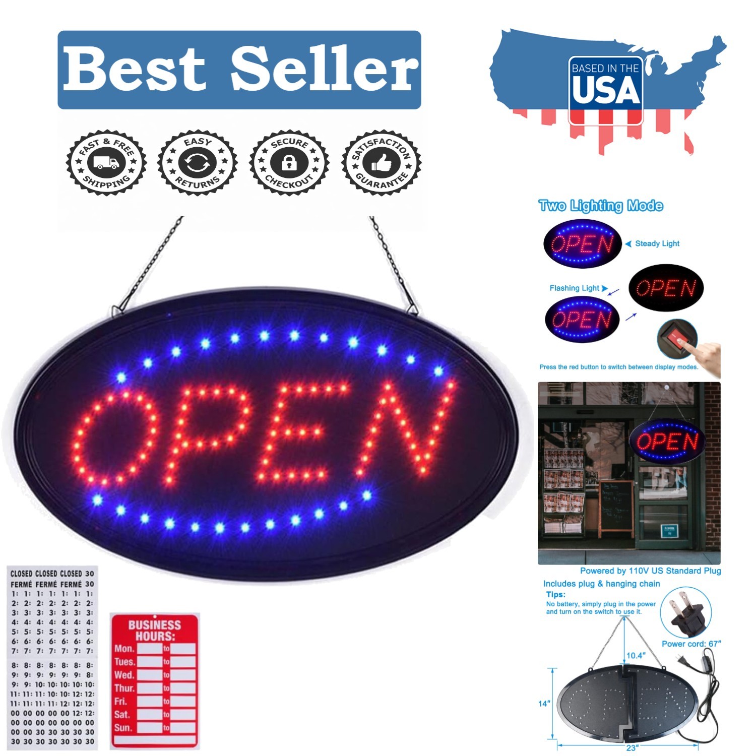 Customizable LED Open Sign 23″ x 14″ – Perfect for Bars, Shops, and Restaurants