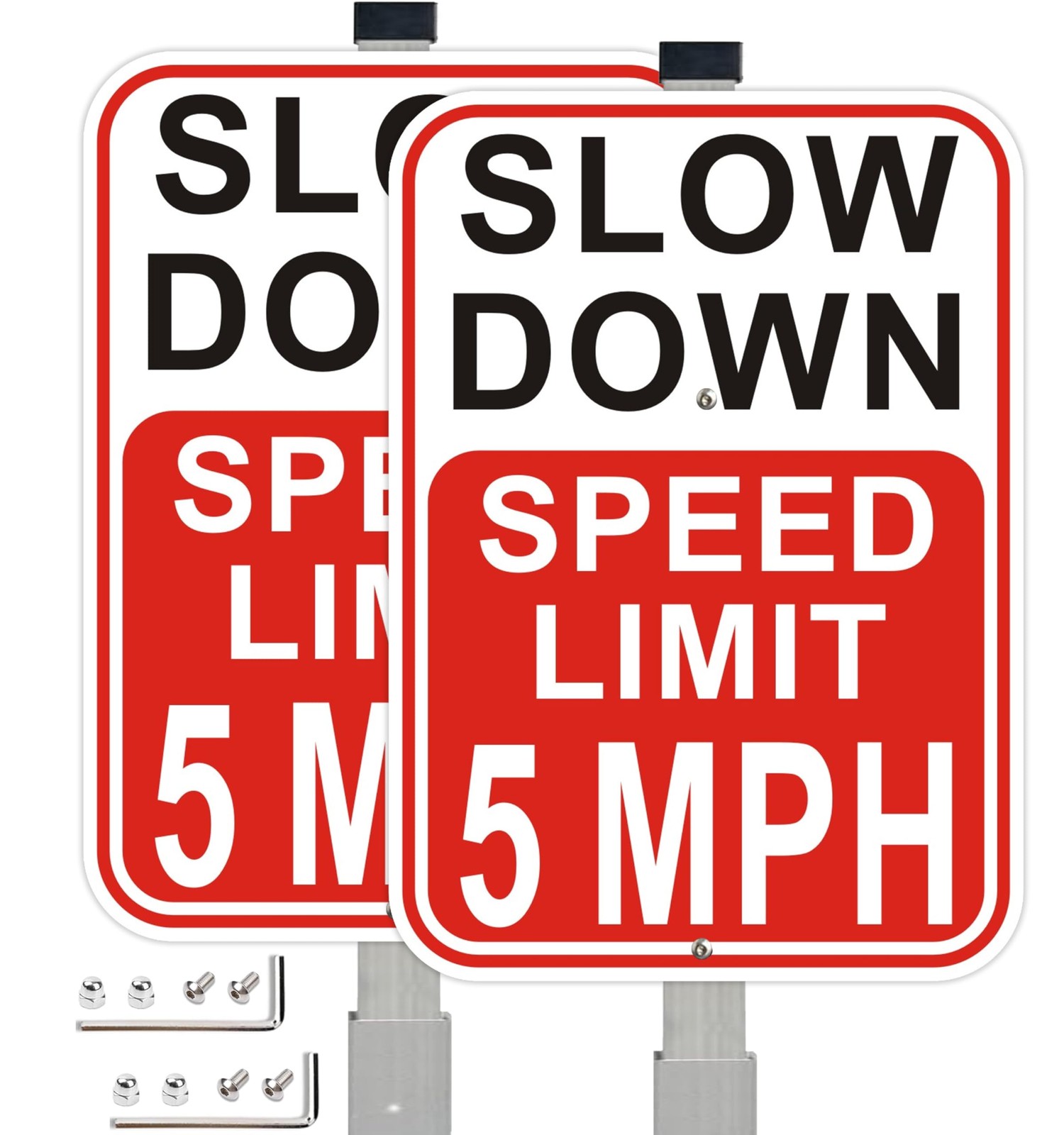 2Pack Slow Down Sign, Speed Limit 5 MPH Sign with 36″ Stakes, 14″×10″ Reflect…