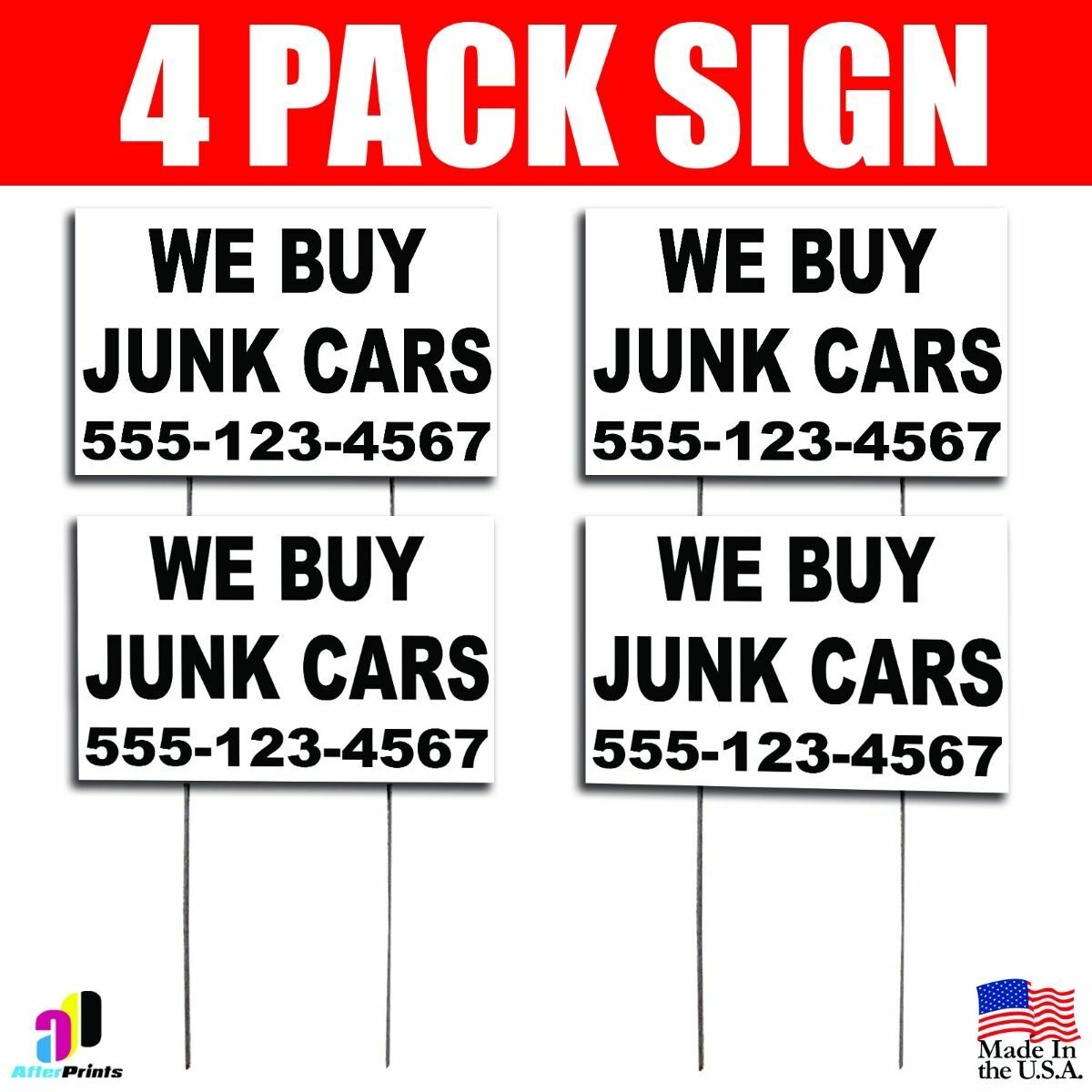 4X We Buy Junk Cars with Your Phone Number Yard Bandit Sign