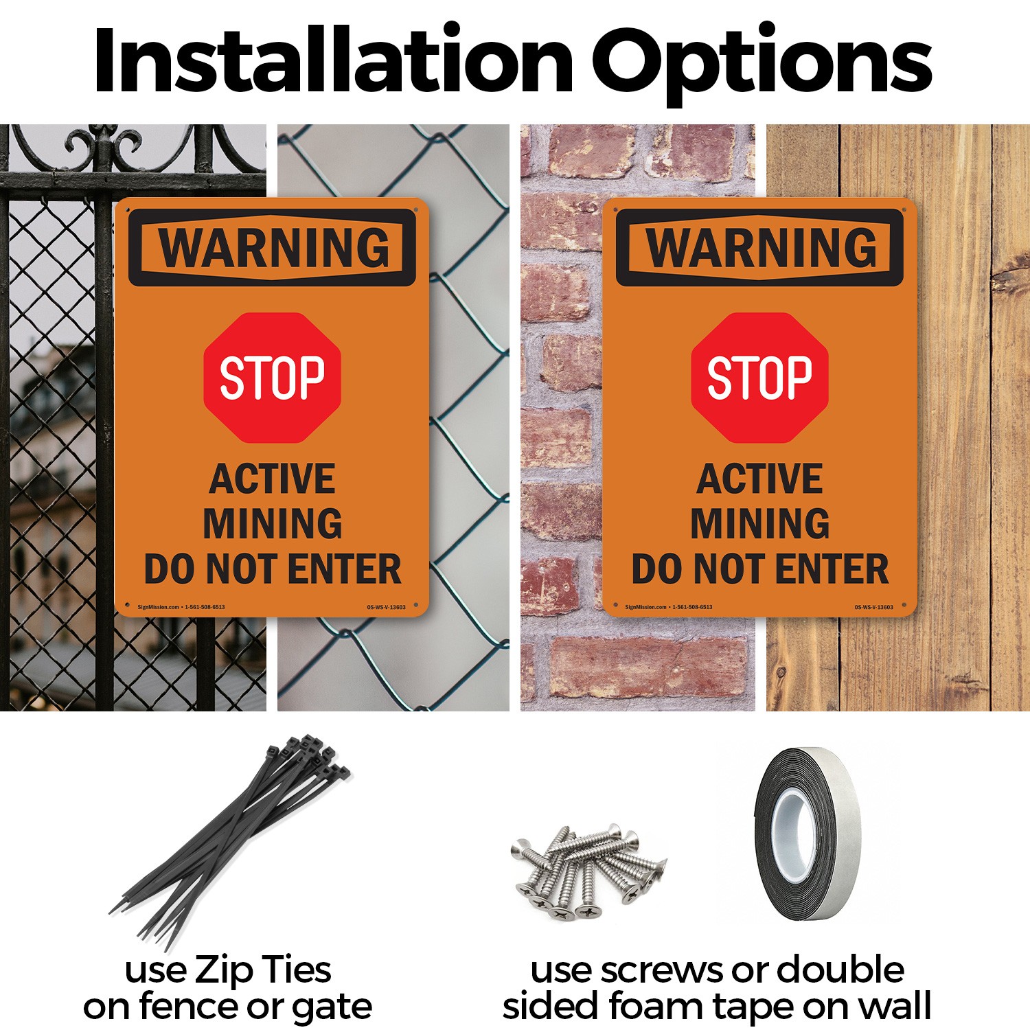 Active Mining With Symbol OSHA WARNING Sign Metal, Plastic, Decal 5 or 10 Pack