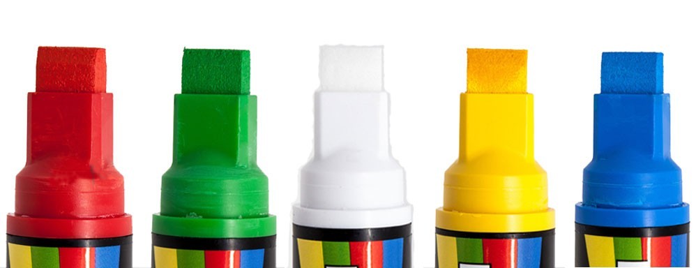 RAINBOW CHALK LIQUID CHALK PEN 15MM BROAD NIB 5 PACK ASSORTED USE ON BLACKBOARDS