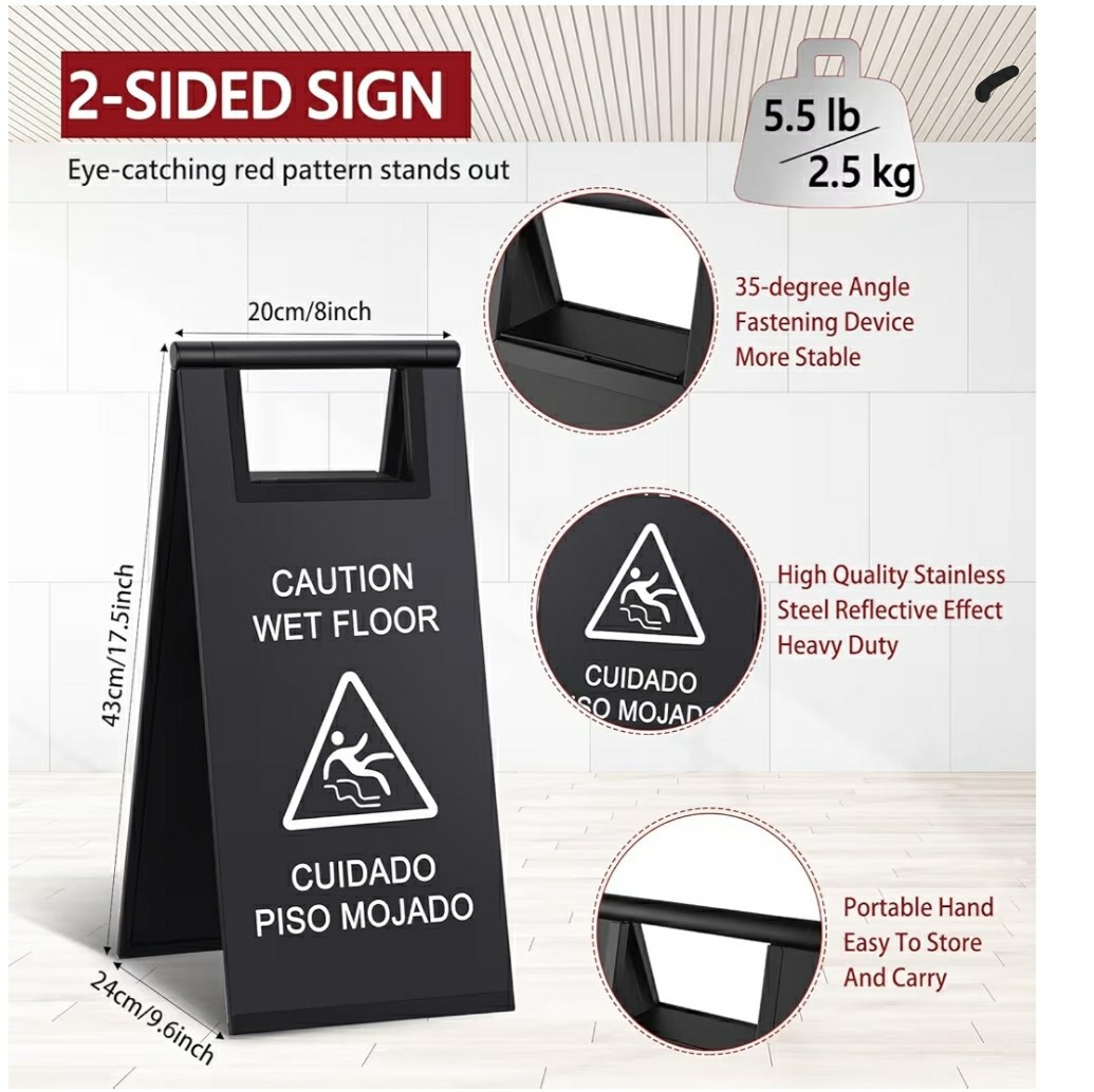 Kigley 2 Pcs Wet Floor Sign, 17 Inch Stainless Steel Caution Wet Floor Sign…