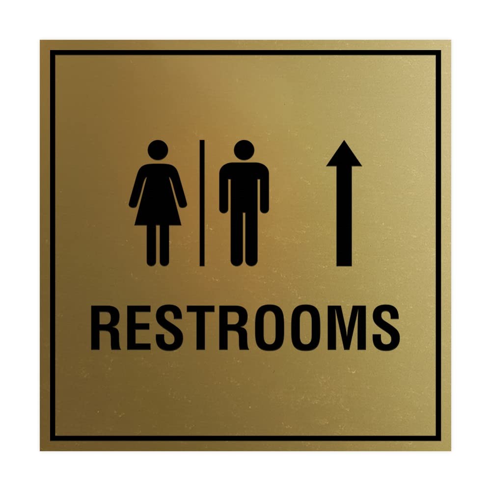 1 Pack Square Restrooms Up Arrow Sign Brushed Gold Large Wall Door Decor