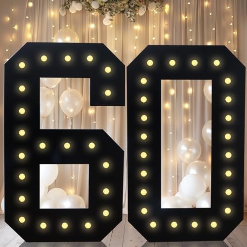 4FT Marquee Light Up Numbers 60, Easy to Assemble Black Marquee Number | Big Mos