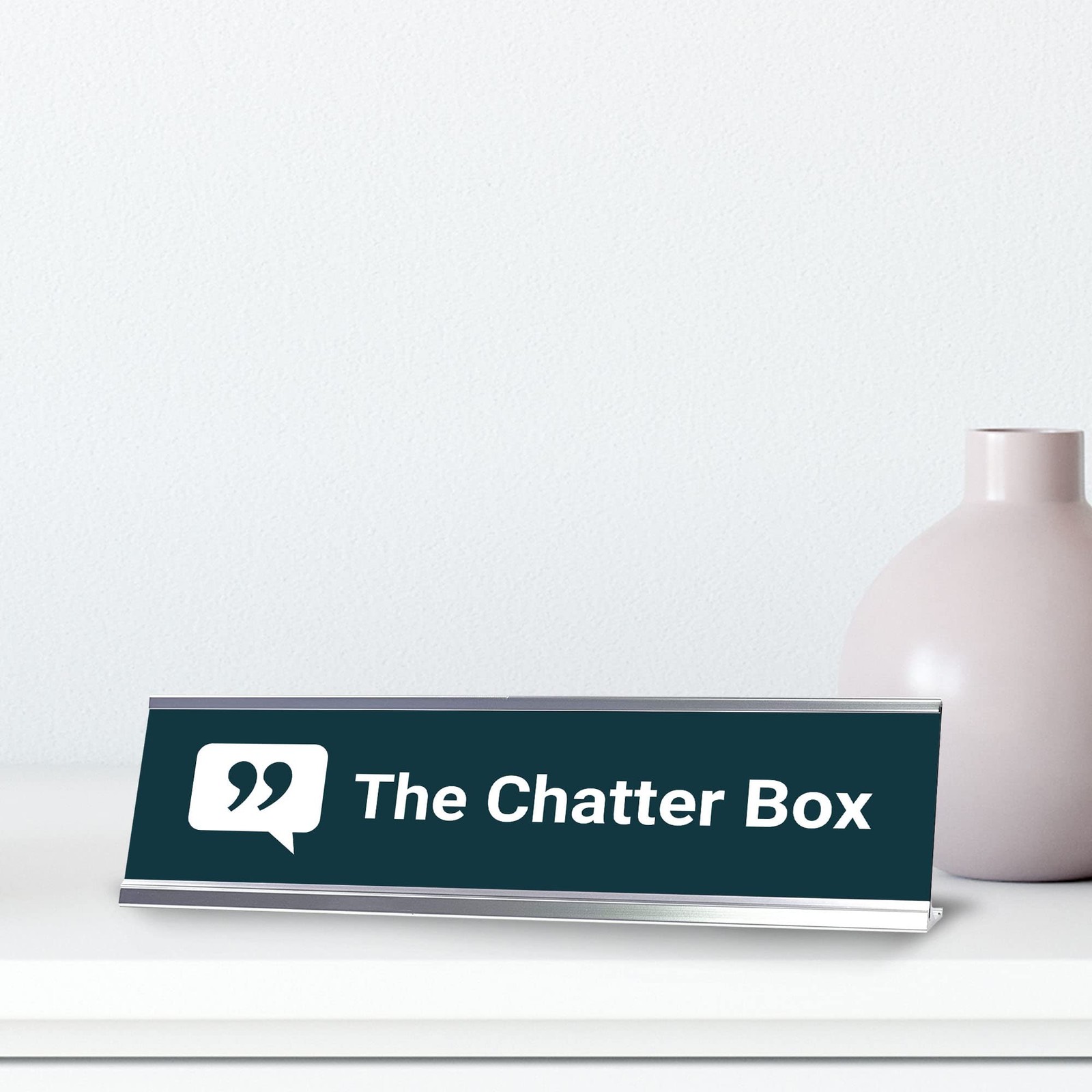 The Chatter Box, Silver Frame Desk Sign (2×8)