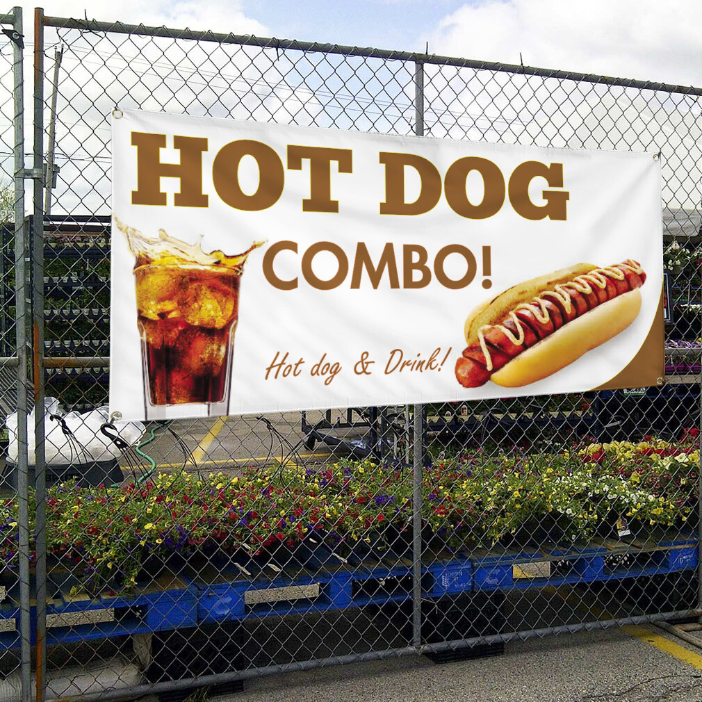 Vinyl Banner Multiple Sizes Hot Dog Combo! Hot Dog & Drink! B Restaurant & Food