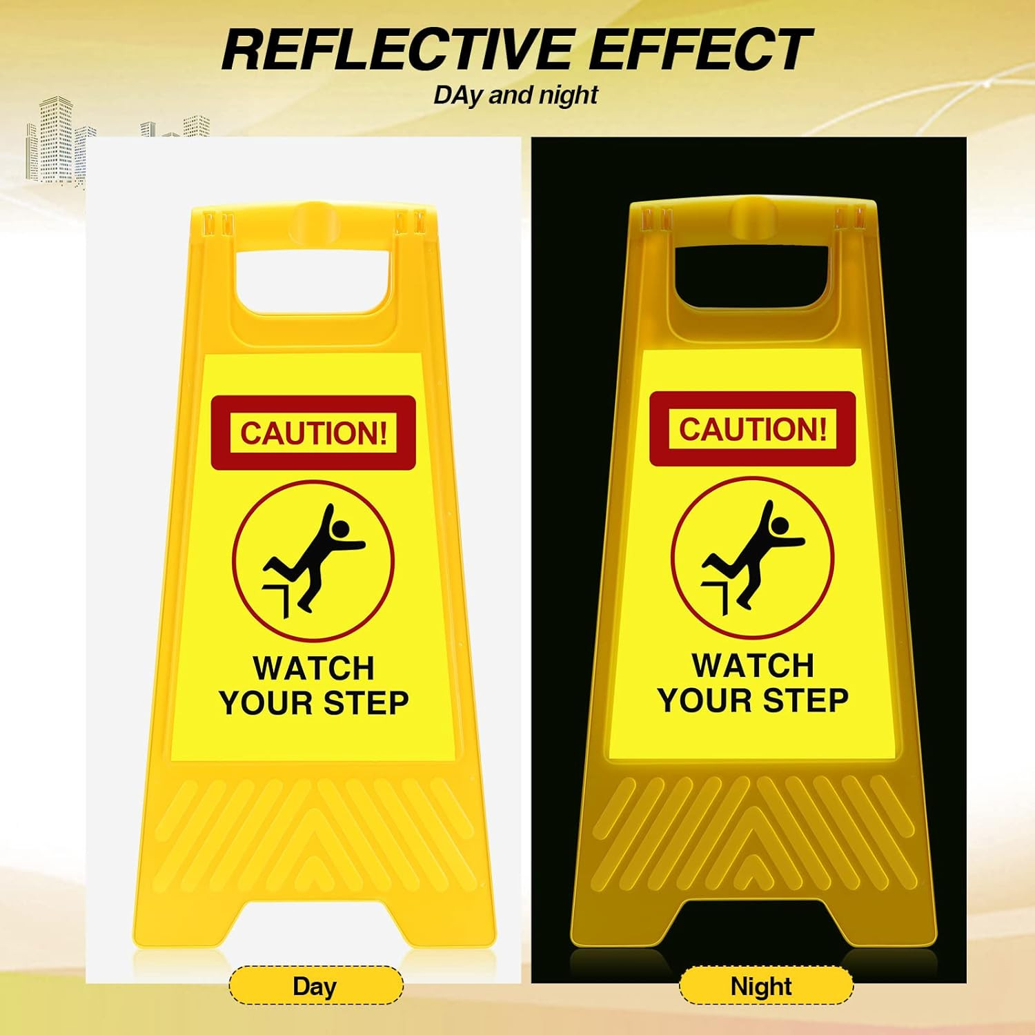 2 Pack Caution Watch Your Step Signs Reflective 24 x 11.8 Inch Double Sided Watc