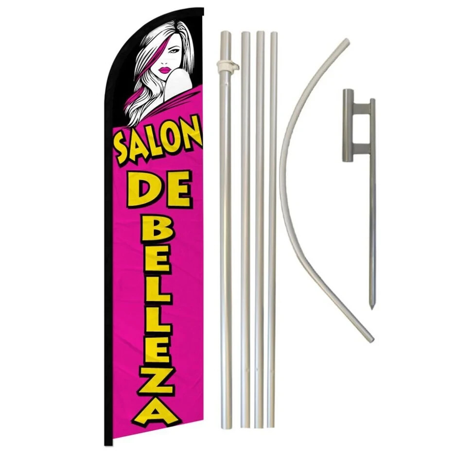 Salon De Belleza Windless Advertising Banner Flag & Pole Kit