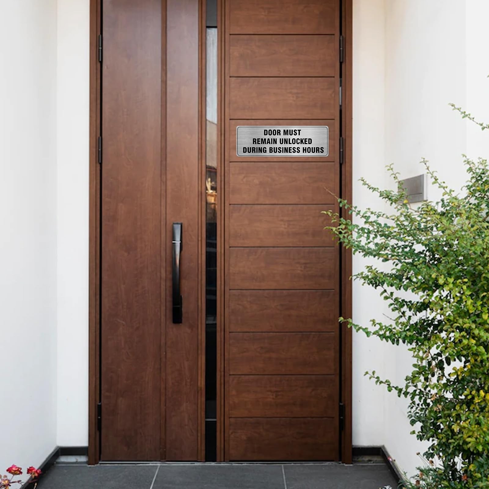 2 Pack 9×3 Inch “Door Unlocked During Business Hours” Sign, Aluminum, Adhesive