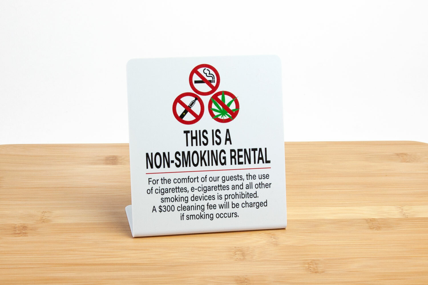Non-Smoking Rental Signs w/ Fee, 3 Pack, Plastic Counter Signs, Free Shipping