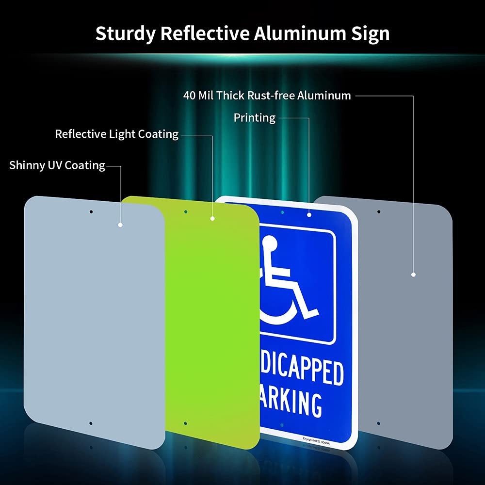 4 Pack Large Handicap Parking Signs – 18″x12″ Rust-Free Aluminum, Reflective & W