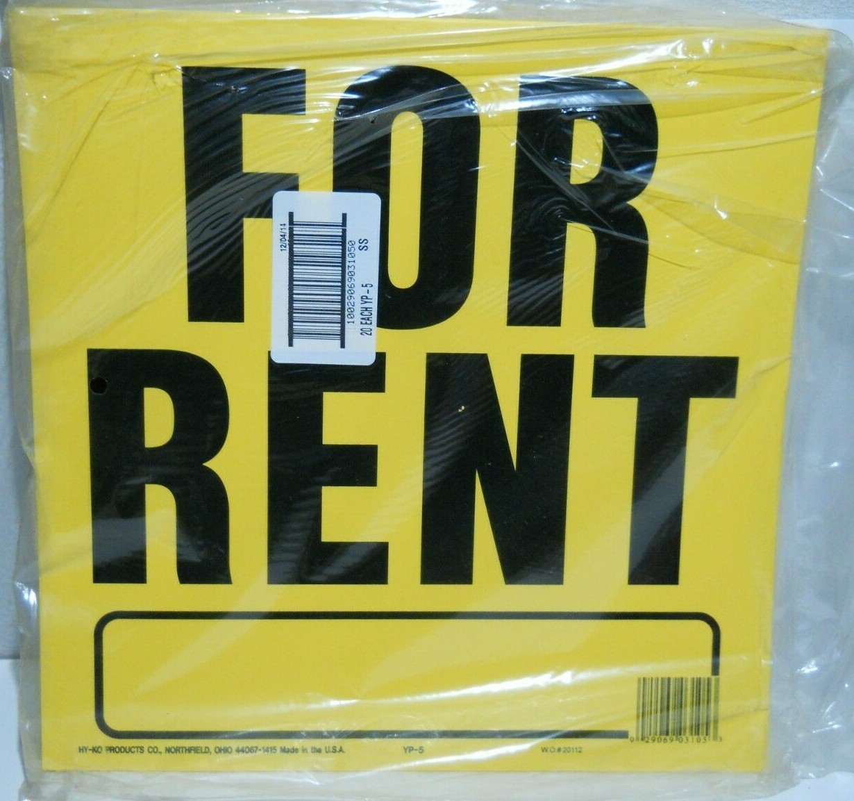 Pack Of 20 HY-KO YP-5 For Rent 11×11 Yellow And Black Plastic Signs