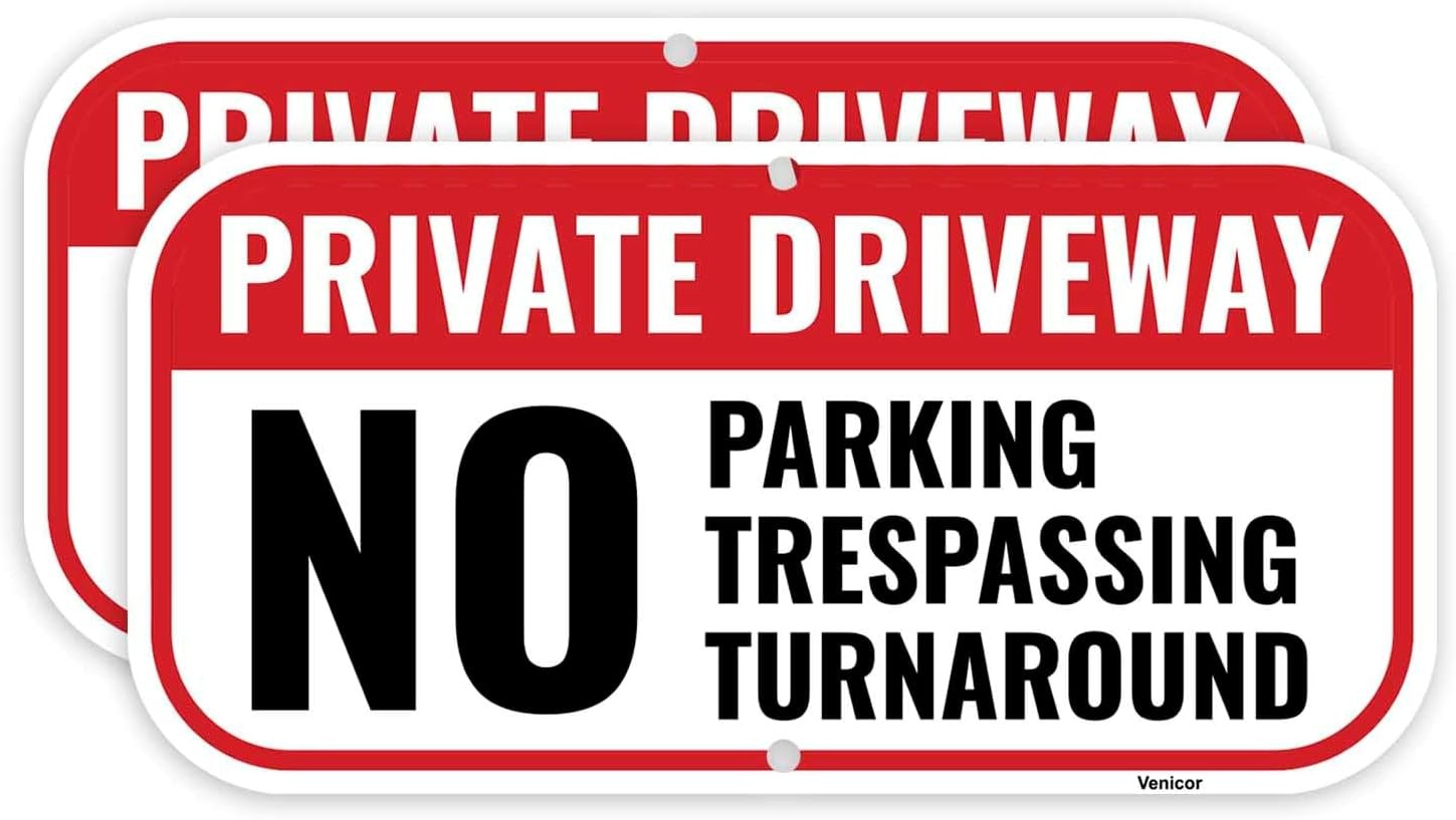 2PC Private Driveway No Turnaround Sign, 12 x 6 Inches – Aluminum – No Parkin…