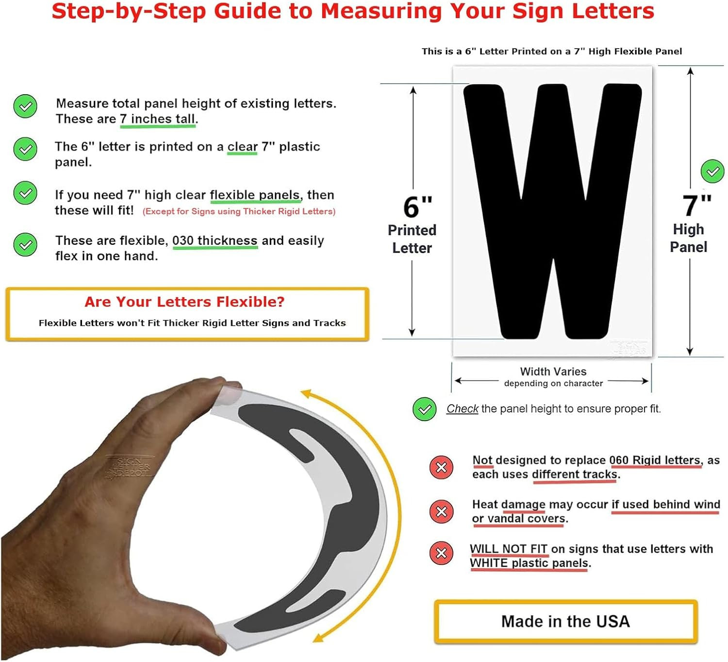 Changeable Sign Letters 6” on 7-Inch Flexible Panel – Condensed Font, Made in US