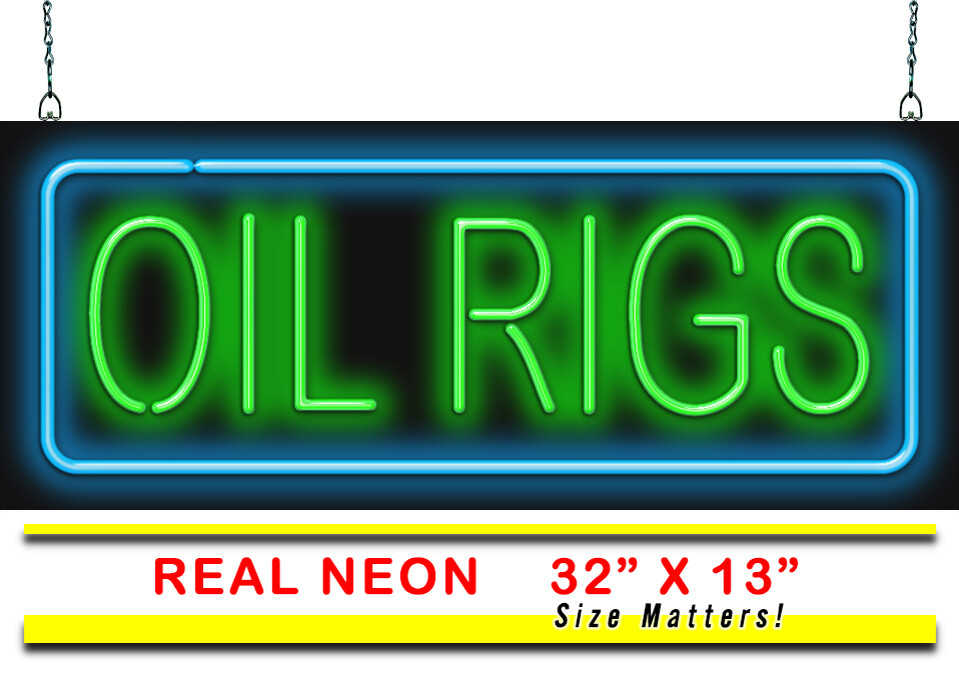 Oil Rigs Neon Sign REAL Neon Window Sign Green & Blue Easy Installation