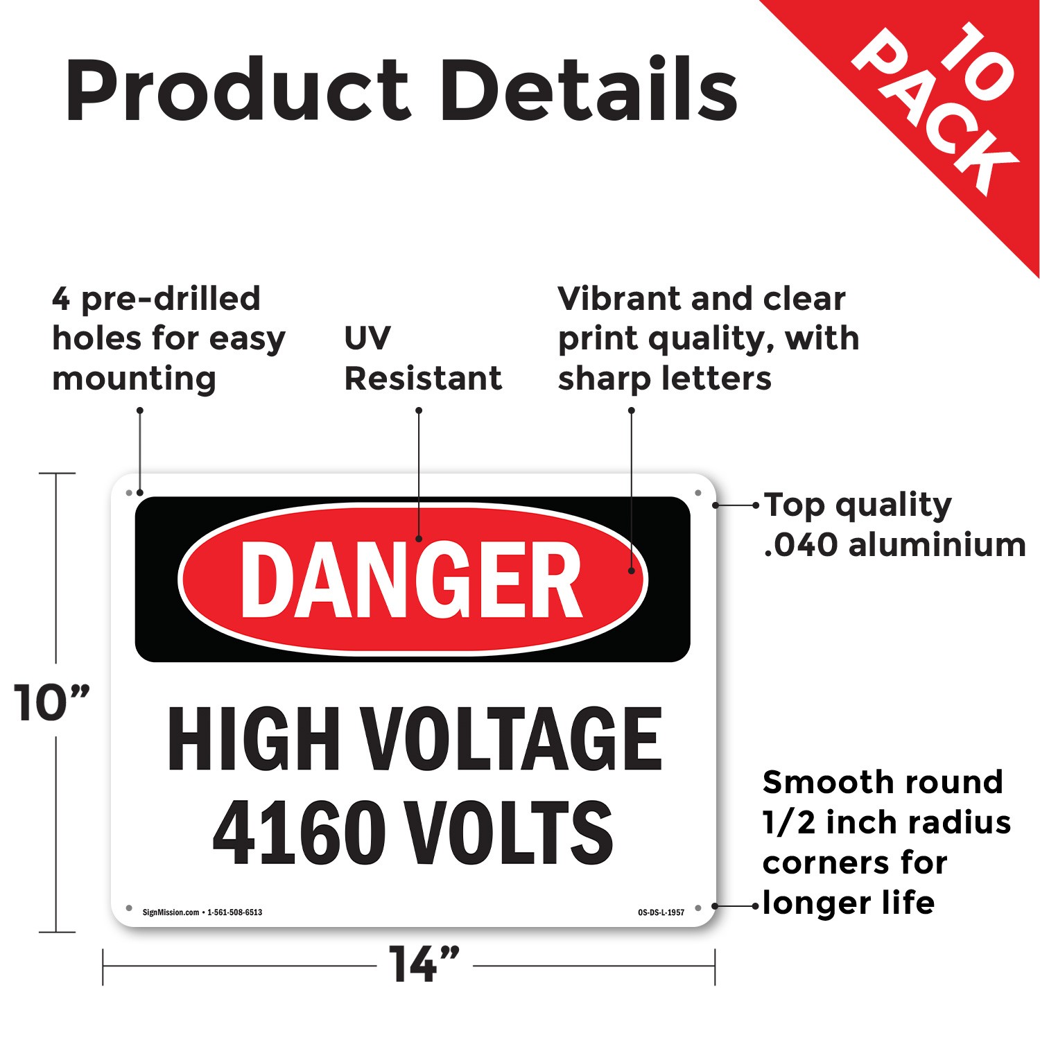 High Voltage 4160 Volts OSHA Danger Sign Metal, Plastic, Or Decal – 5 or 10 Pack