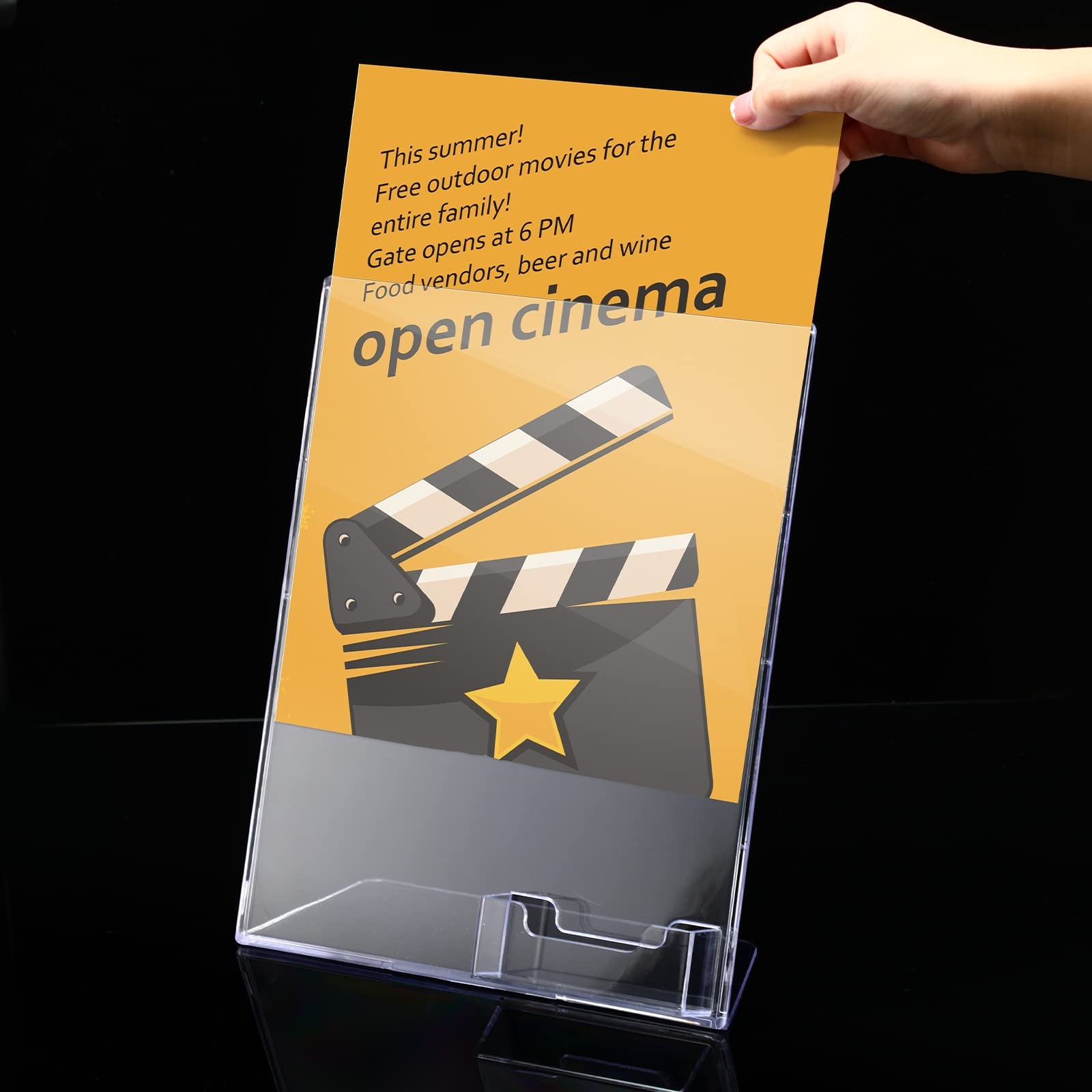 Vicenpal Acrylic Flyer Stand Sign Holder with Business Card transparent