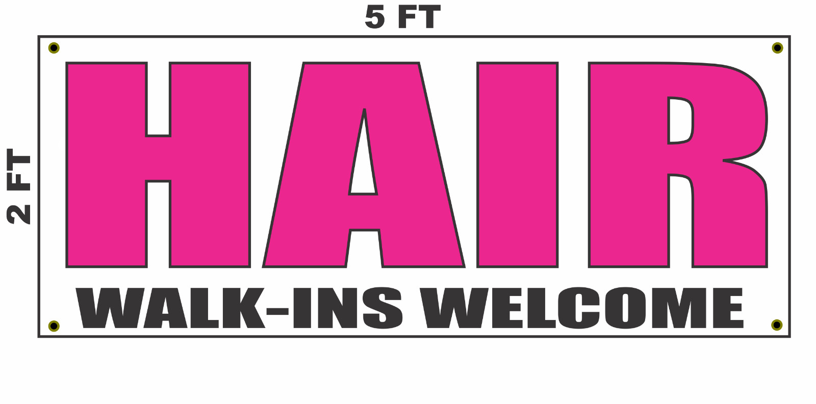 HAIR WALK-INS WELCOME Banner Sign 2×5 Bright Magenta Pink Cuts Barber shop Salon