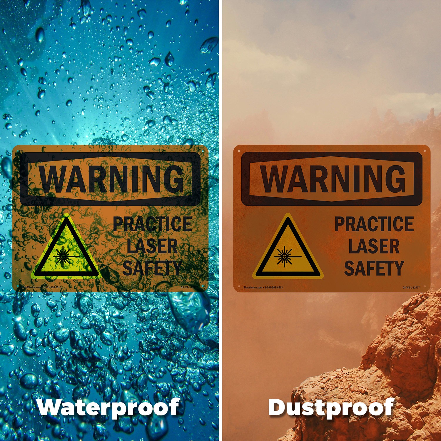 Practice Laser Safety OSHA WARNING Sign Metal, Plastic, Or Decal – 5 or 10 Pack