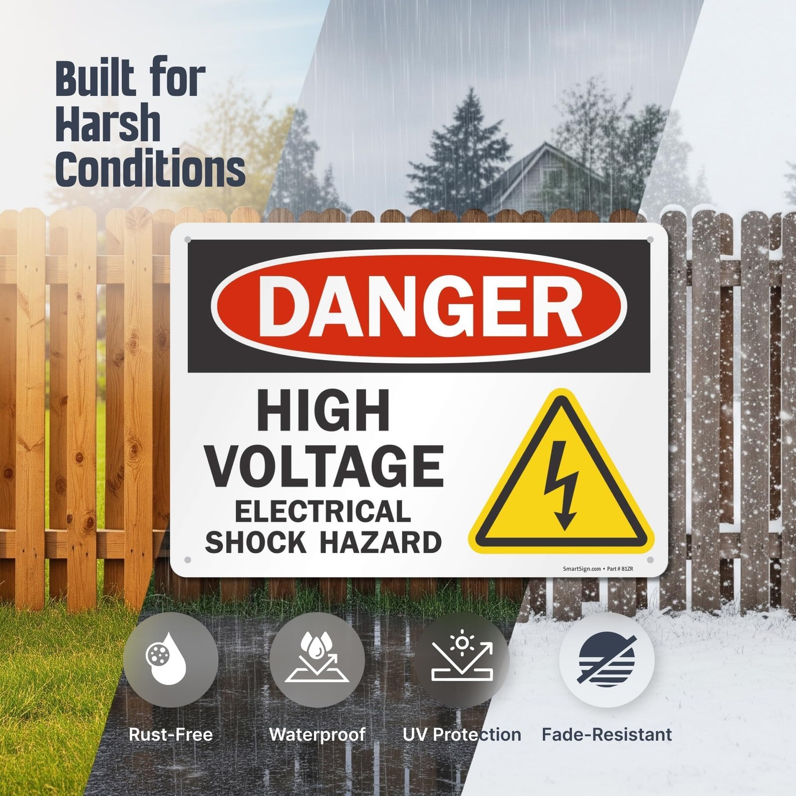 10 x 14 inch “Danger High Voltage, Electrical Shock Hazard” OSHA Metal Sign,…