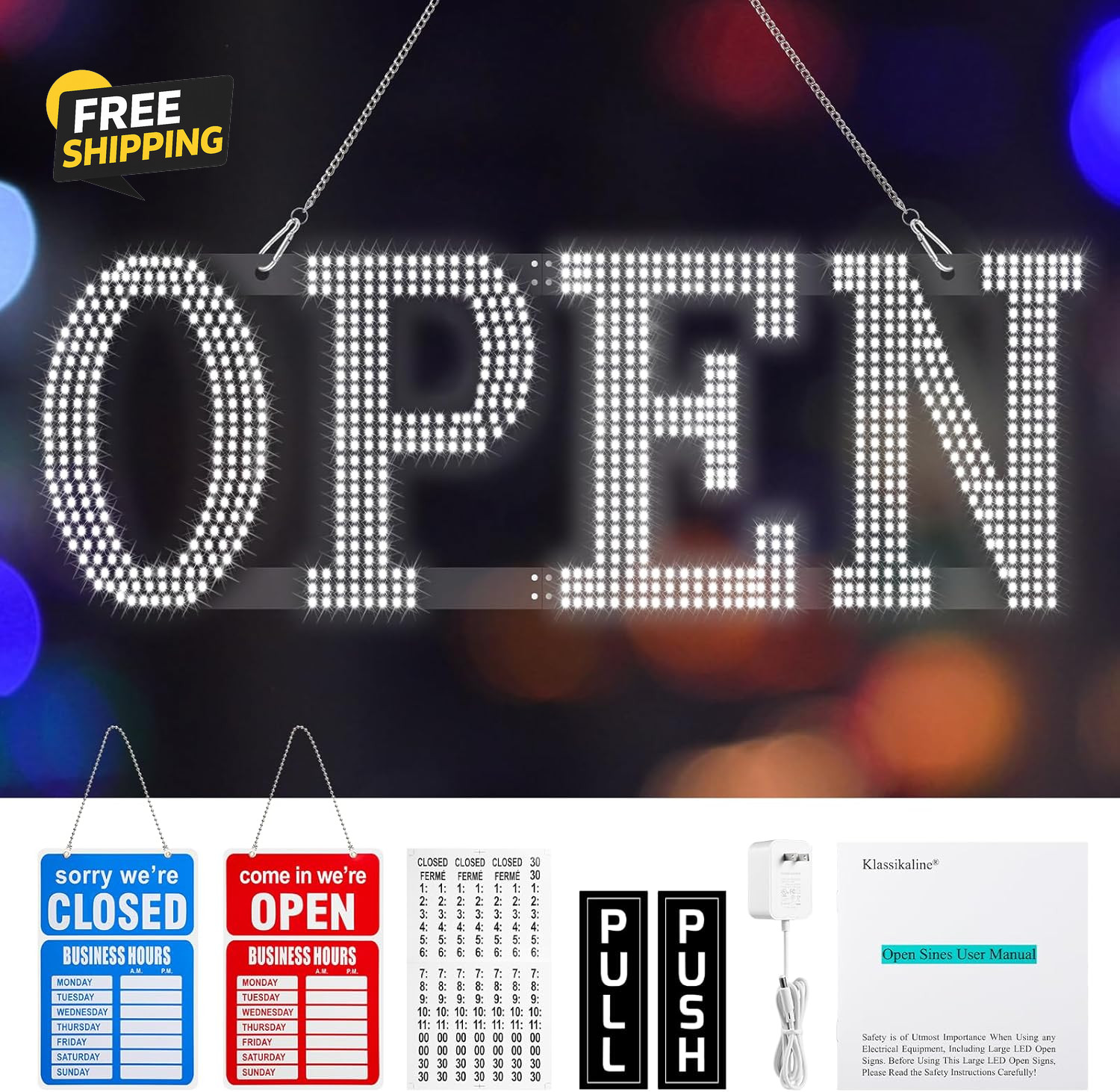 Open Signs for Business, 40″L X 14″W Inch Ultra Bright Large LED Open Signs